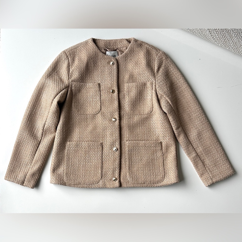 NWT Abercrombie & Fitch Elegant Feminine Tan Collarless Tweed Jacket Size Large - Picture 7 of 7
